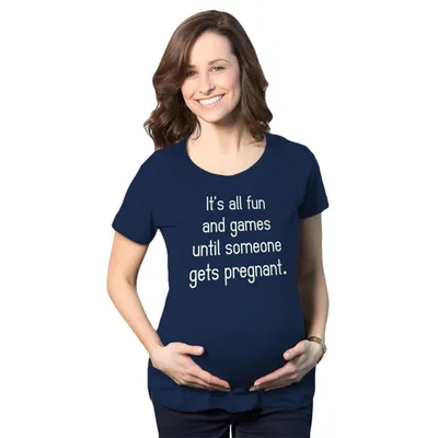 Target Maternity Fun and Games Pregnancy T Shirt Cute Novelty Tee - Crazy Dog Maternity T Shirt with Fun Design Navy L