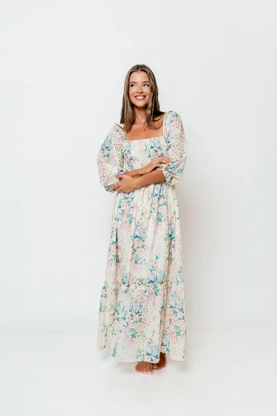 Worth Collective Hilda Floral Print Eyelet 3/4 Sleeve Maxi Dress in Spring Bloom - Bump Friendly