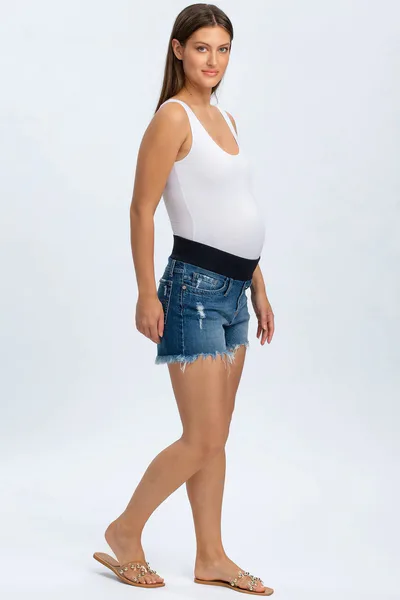 For The Creators Medium Wash Maternity Denim Shorts