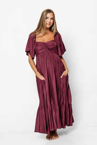 Worth Collective Nia Midi Dress in Burgundy - Bump Friendly