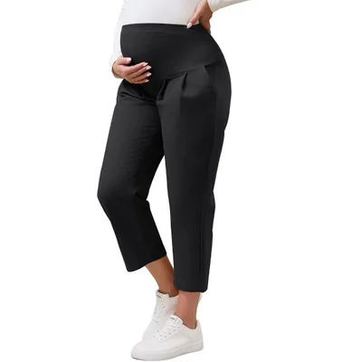 Target INSPIRE CHIC Womens Cotton Maternity Pants Straight Slacks Over Belly Casual Work Cropped Pregnancy Trousers with Pockets Large Black