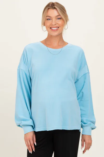 PinkBlush Light Blue Oversized Cutout Back Maternity Sweatshirt