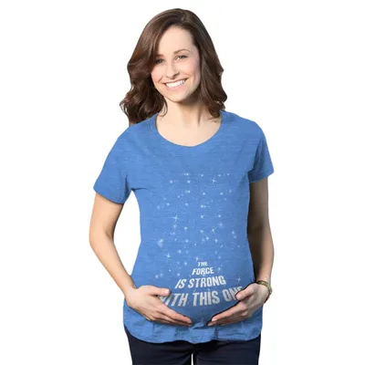 Target Maternity Force Is Strong Funny Pregnancy T Shirt Graphic for Expecting Mothers - Crazy Dog Maternity T Shirt With Movie Sayings Light Blue XL