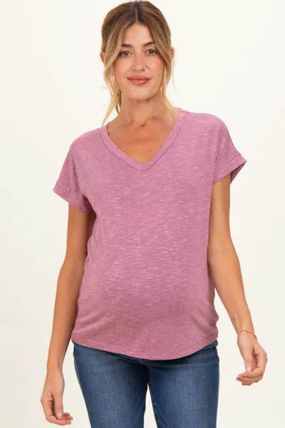PinkBlush Mauve Slub Knit Maternity V-Neck Top