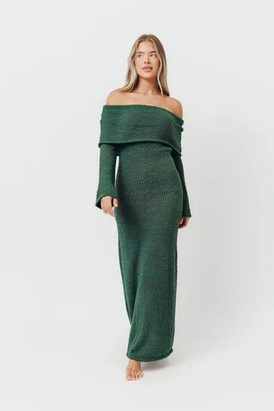 Worth Collective Nora Knit Maxi Dress in Hunter Green - Bump Friendly
