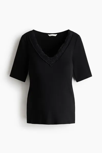 H&M MAMA Ribbed V-Neck Top