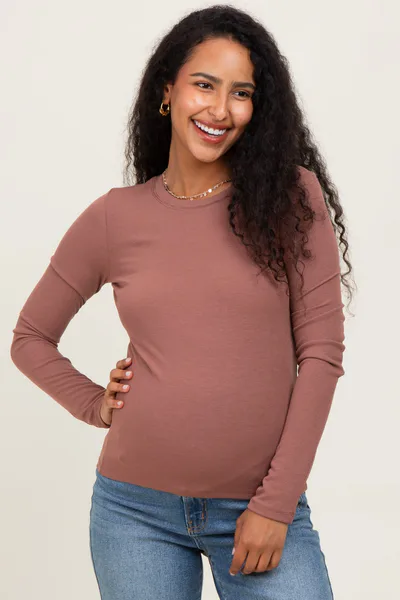 PinkBlush Burgundy Ribbed Maternity Long Sleeve Top