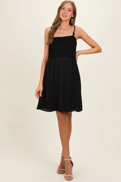 PinkBlush Black Knot Detail Smocked Maternity Mini Dress