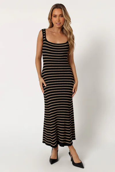 Petal & Pup Henry Striped Midi Dress - Black Beige