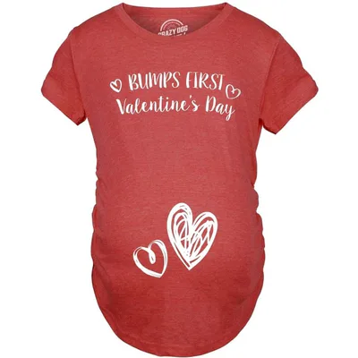Target Bumps First Valentines Day Maternity Shirt Cute Announcement Baby Pregnancy Tee - Crazy Dog Maternity T Shirt for Valentines Gift Red S