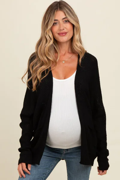 PinkBlush Black Pocketed Open Maternity Cardigan