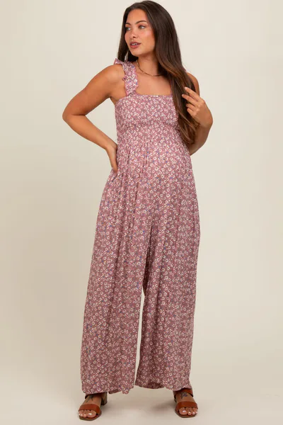 PinkBlush Mauve Floral Flowy Maternity Jumpsuit