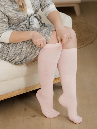 Milk & Baby Premium Maternity Compression Socks (2-Pack) | Soft Pink & Grey Heather