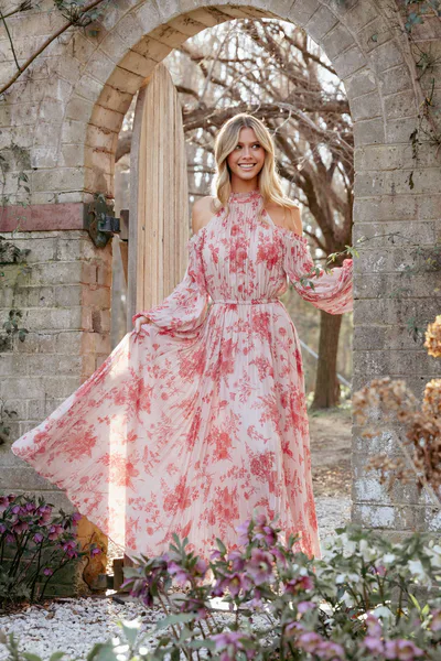 Petal & Pup Hilary Pleated Maxi Dress - Red Floral