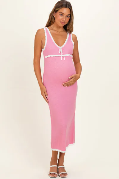 PinkBlush Blush Knit Sleeveless Contrast Trim Maternity Maxi Dress