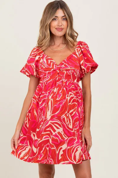 PinkBlush Red Printed Twisted Front Maternity Mini Dress