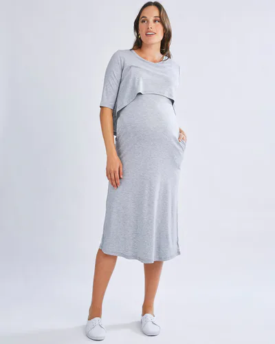 Angel Maternity Donna Maternity &  Nursing Flip Dress In Grey