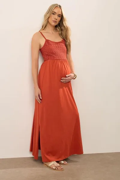 Yours Clothing LTS Tall Maternity Rust Orange Cotton Crochet Bust Maxi Dress