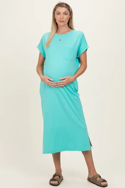 PinkBlush Mint Pocket Front Maternity Midi T-Shirt Dress