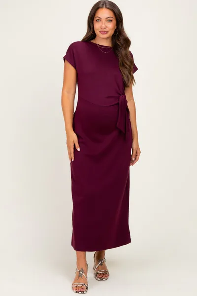 PinkBlush Wine Side Tie Short Sleeve Maternity Midi Dress