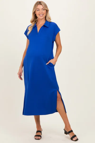 PinkBlush Royal Collared Pocket Maternity Midi Dress