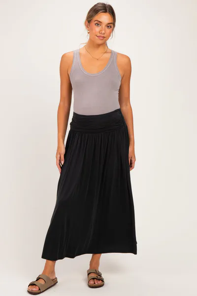 PinkBlush Black Gathered Waistband Maternity Maxi Skirt
