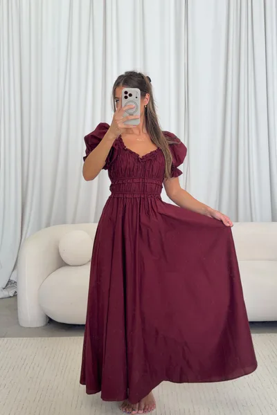 Worth Collective Sydnee Cotton Maxi Dress in Burgundy - Bump Friendly *8/18 PRE-ORDER*