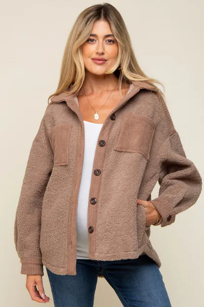 PinkBlush Mocha Colorblock Fleece Maternity Shirt Jacket
