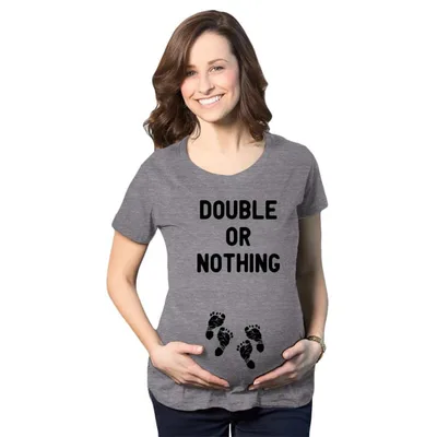 Target Maternity Double Or Nothing T Shirt Funny Twins Baby Pregnancy Announcement Graphic Tee - Crazy Dog Maternity T Shirt With Sarcastic Sayings Dark XL