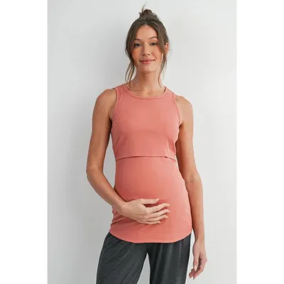 Target Hello Miz Women's Ribbed Sleeveless Maternity Nursing Tank Top with Lift-Up Panel - Coral - Medium