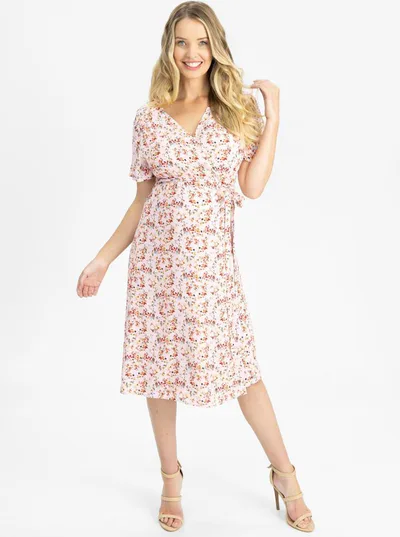 Angel Maternity Maternity and Nursing Wrap Dress in Floral Pink