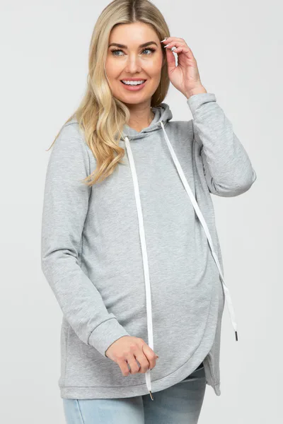 PinkBlush Heather Grey Layered Front Maternity/Nursing Fleece Hoodie