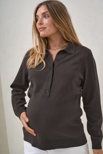 Bae the Label True Story Knit Nursing Polo - Chocolate