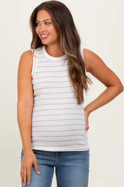 PinkBlush Ivory/Beige Stripe Knitted Maternity Tank Top