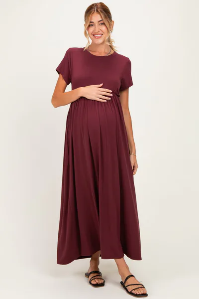 PinkBlush Plum Ruffle Trim Maternity Maxi Dress