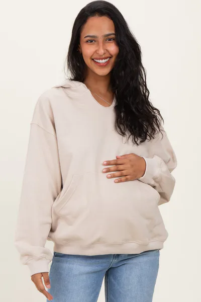 PinkBlush Oatmeal Split Neckline Maternity Hoodie