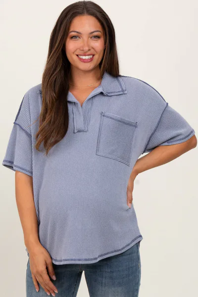 PinkBlush Gray Ribbed Reverse Stitch Maternity Tunic Top