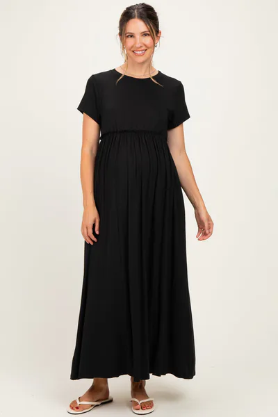 PinkBlush Black Ruffle Trim Maternity Maxi Dress