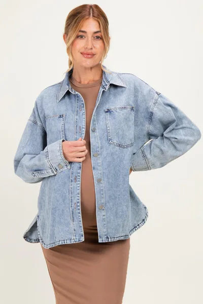 PinkBlush Light Denim Oversized Maternity Shirt Jacket