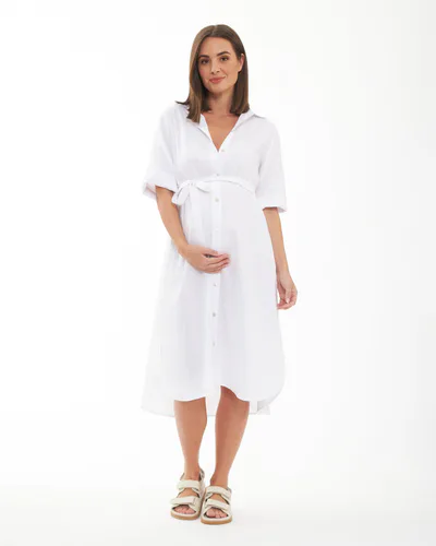 Ripe Maternity Molly Linen Shirt Dress  White