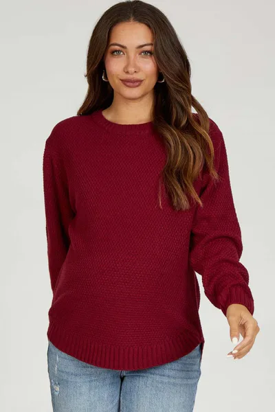 PinkBlush Burgundy Knit Pullover Maternity Sweater