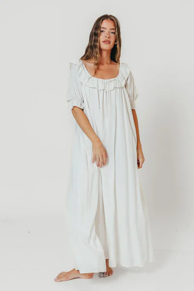 Worth Collective Audrey Linen Blend Maxi Dress in Off-White - Bump Friendly