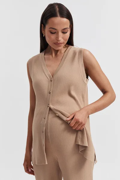 Legoe Heritage V Neck Rib Tank (Latte) - FINAL SALE