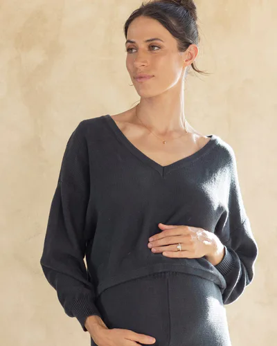 Angel Maternity Evelyn Cotton Knit Jumper in Slate Grey