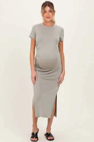 PinkBlush Moss Gathered Waist Maternity Midi Dress