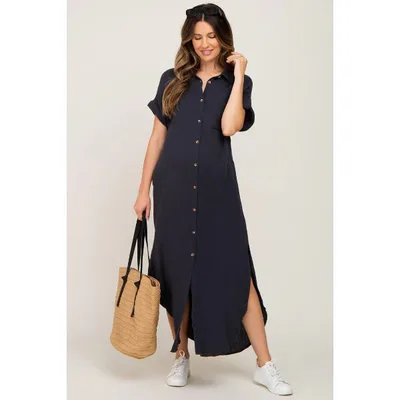Target Pinkblush Charcoal Button Down Maternity Midi Dress Large