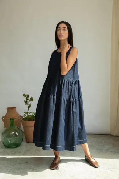 For The Creators KYRA-LEIGH Organic Cotton Denim Indigo Dress