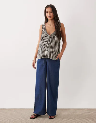 ASOS Mamalicious Maternity under the bump drawstring chambray jeans in medium blue wash