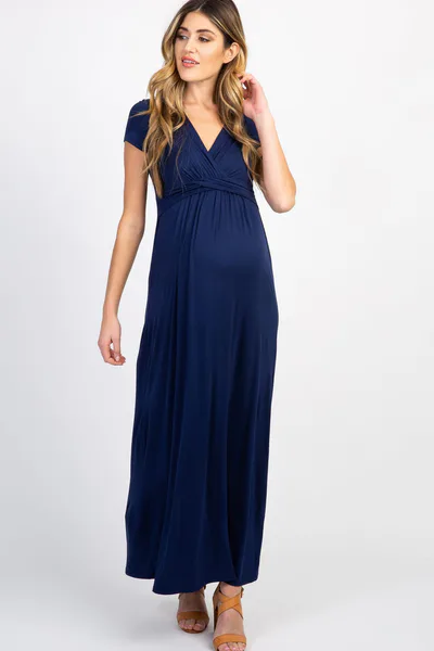 PinkBlush PinkBlush Navy Draped Maternity/Nursing Maxi Dress