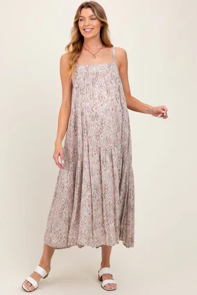 PinkBlush Grey Tiered Sleeveless Maternity Maxi Dress